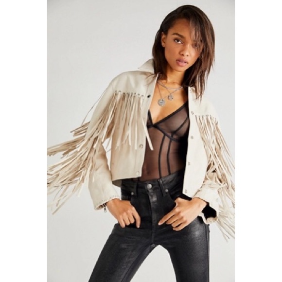 Understated Leather Mustang Jacket Marshmellow Leather Beige Fringe - Picture 4 of 13